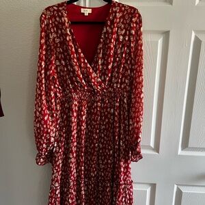 Chic Red and White Patterned Midi Dress
